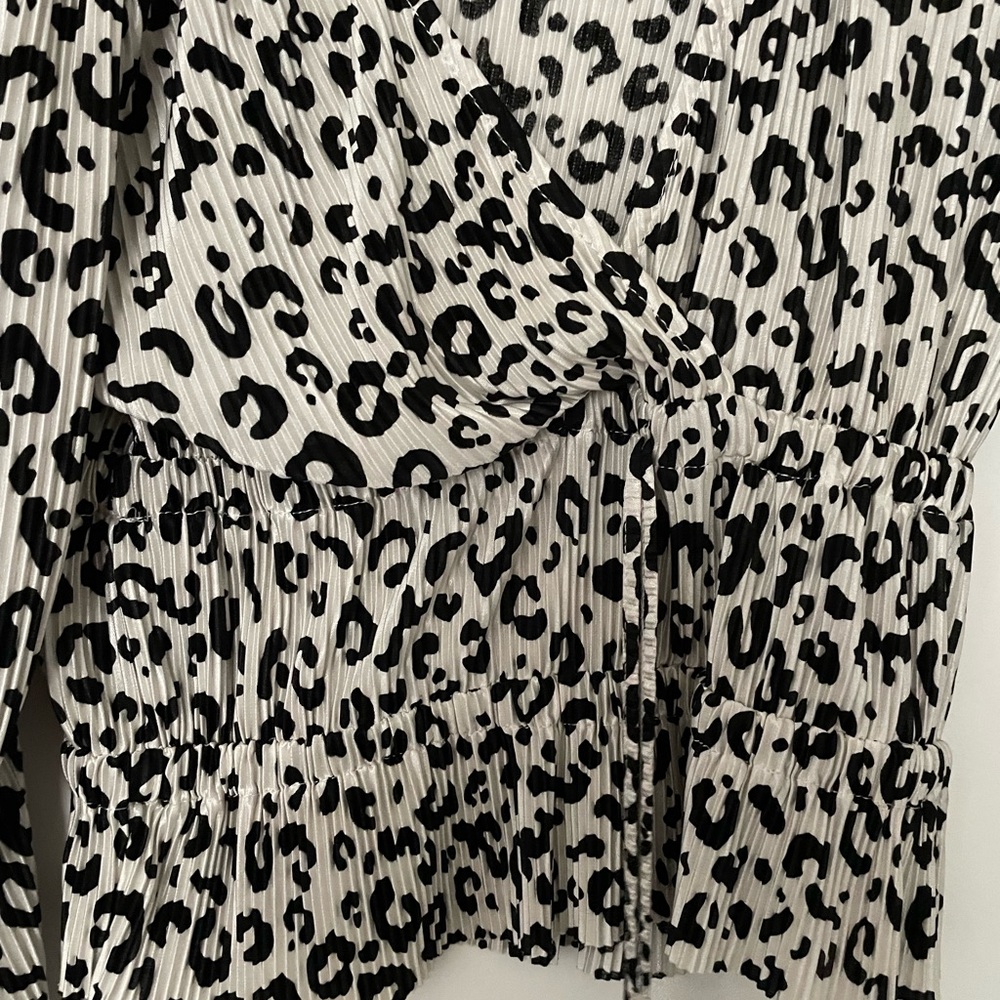 Zara ribbed satin animal print v neck blouse